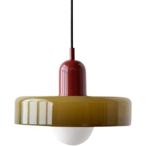 Blyx® - Plafondhanglamp - Retro Glazen Kroonluchter - Woonkamer - Eetkamer - Slaapkamer - Verlichting - Decoratie - E27 - Led - H20xD25cm - Wijn rood + Groen