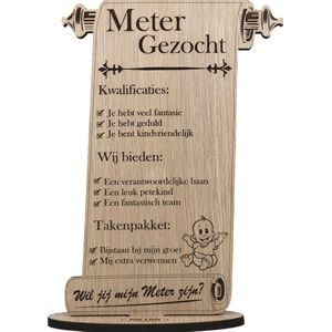Perkament Meter gezocht - houten wenskaart - kaart van hout - wil jij mijn meter zijn? - 17.5 x 25 cm