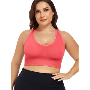 Sport BH - Comfortabel - High Impact - Ondersteuning - Ademend - Lichtgewicht - Cross-Back Ontwerp - met Uitneembare Pads - Koraal - Maat 3XL