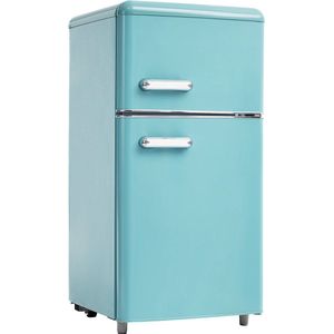 Merax Retro Mini Koelkast – Tafelmodel Koel-vriescombinatie 91 cm – 72L Inhoud – 21L Vriesvak en 51L Koelvak – Energieklasse E – Cyaan Blauw