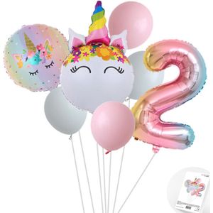 Eenhoorn Unicorn Sweet Color Ballonnen Set - Snoes - Cijfer Ballon 2 Jaar - Roze - Wit - Pastel
