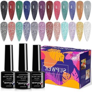 12 Colors Shiny Disco Gel Polish - Sparkling Glitter Holographic Reflective Gel Nail Polish Set - Soak Off UV Gel Manicure Kit for Nail Art Salon