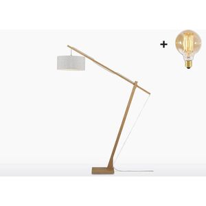 Vloerlamp - MONTBLANC - Bamboe Voetstuk (h. 220 cm) - Licht Linnen - Met LED-lamp