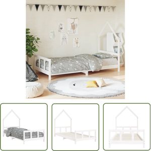 vidaXL Kinderbedframe 90x200 cm Wit Grenenhout Kinderbed - Houten Bed - Peuterbed - Huisvormig Bed - Wit Kinderbed