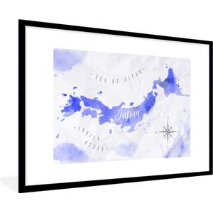 Fotolijst incl. Poster - Waterverf - Wereldkaart - Blauw - 90x60 cm - Posterlijst