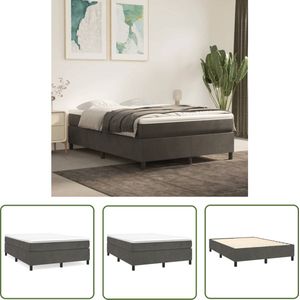The Living Store Bedframe zonder matras 140x200 cm fluweel donkergrijs - Boxspring Frame - Tweepersoons Bed - Donkere Kleuren - Velvet Bed - Houten Bedframe