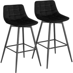 Barkruk Vlado Industrial - Zwart - Barkrukken set van 2 - Barstoel Kruk - Barstoelen met rugleuning - Keukenstoel - Velvet