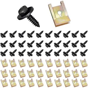 30 sets Blikmoer met schroeven Universele autobevestigingsclips metalen set - Schroef Moer Clip Kit U-Clips en Shroeven - Carrosserie Clips Klemmen voor Wielboog Cover Onderbak Fender .