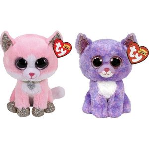 Ty - Knuffel - Beanie Boo's - Fiona Pink Cat & Cassidy Cat