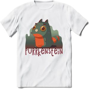 Monster van Purrkenstein T-Shirt Grappig | Dieren katten halloween Kleding Kado Heren / Dames | Animal Skateboard Cadeau shirt - Wit - 3XL