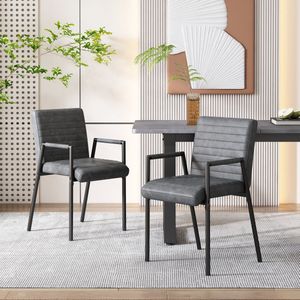 Sweiko Set van 2 Verticale gestreepte eetkamerstoel, gestoffeerde stoel met metalen benen, moderne lounge stoel, slaapkamer woonkamer stoel, fauteuil, Zwart