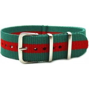 Premium Green Red - Nato strap 16mm - Stripe - Horlogeband Groen Rood