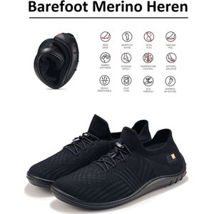 Brubeck Barefoot schoenen met merino wol Heren - natuurlijk comfort - Zwart - 45