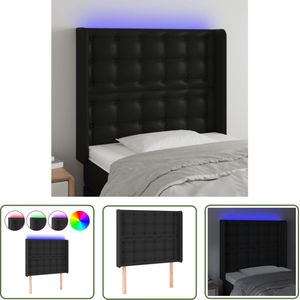 The Living Store Hoofdbord LED 93x16x118/128 cm kunstleer zwart - Hoofd Bord Led - Hoofdbord Met Led - Hoofdbord Zwart - Leder Look Hoofdbord - Hoofdbord Elektrisch Verstelbaar