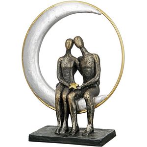 Sculptuur In de maneschijn - liefde beeld - 9x27x29 cm - brons zilver goud -polyresin
