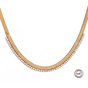 Platte Zirkonia Schakelketting | 18K Goldplated | Zirkonia | Elegante Ketting | Dames Ketting | Vrouwen Cadeau | Moederdag | Moederdag cadeau