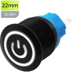 ProRide Metalen Pulsschakelaar 12V OFF-(ON) - 22mm - Momentschakelaar - Spatwaterdicht - 12V/24V - LED Indicatie Wit