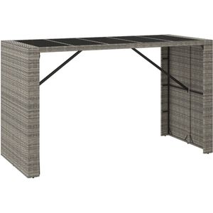 vidaXL - Bartafel - met - glazen - blad - 185x80x110 - cm - poly - rattan - grijs