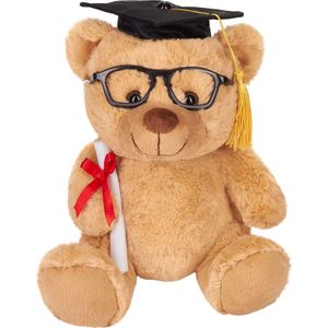 BRUBAKER Teddy Pluche Beer met Bril, Diploma en Doctoraatsmuts - Knuffel voor Afstuderen, Middelbare School of Universiteit - 25 cm - Lichtbruin