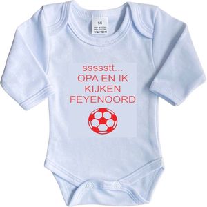 La Petite Couronne Romper Lange Mouw ""ssssstt Opa en ik kijken Feyenoord"" Unisex Katoen Wit/rood Maat 62