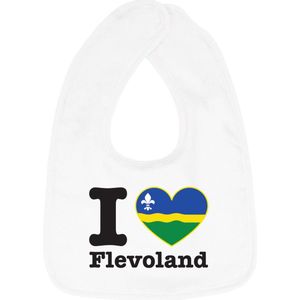 Hospitrix Baby Slabbetje met Tekst I Love Flevoland"" | 0-3 maanden | Wit | Cadeau voor Zwangerschap | Provincies Nederland | Flevoland