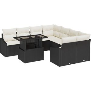 vidaXL - Tuin - Sofa - Set - Set - van - 9 - Beige, - Bruin - Rattan, - Polyester, - Staal