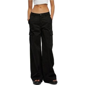 Urban Classics - High Waist Wide Leg Twill Cargobroek - Taille, 34 inch - Zwart