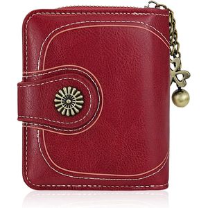Women's Leather Wallet with ID Window and Removable Hanger Large Capacity Classic Wallet with 5 Card Slots Red Modern by FuninCrea