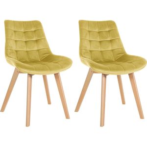 CLP Brook Set van 2 eetkamerstoelen - Hout frame - Fluweel - Velvet - geel