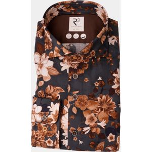 R2 Amsterdam - Overhemd Print Bloemen Navy - Heren - Maat 41 - Modern-fit