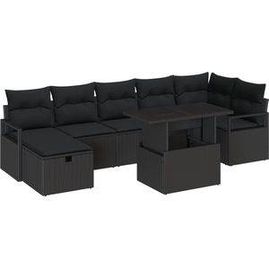 vidaXL - 8-delige - ligbed - set - met - kussens - in - zwart - poly - riet