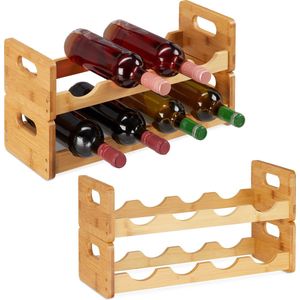 Relaxdays 2x wijnrek voor 8 flessen - flessenrek - flessenhouder - bamboe - wijnstandaard