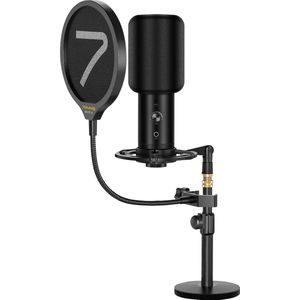 7RYMS AU01-K2 USB Microfoon Kit met tafelstandaard - Inclusief plopkap en pop filter - Voor gaming/streaming/podcasting/studio - Zwart