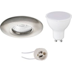 LED Spot Set - Igia - Proma Luno Pro - Waterdicht IP65 - GU10 Fitting - Inbouw Rond - Mat Nikkel - 8W - Warm Wit 3000K - Ø82mm