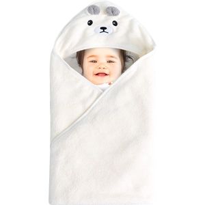 Babyhanddoek met capuchon, babybadhanddoek, dierdesign, handdoeken voor pasgeborenen, 80 x 80 cm, ultrazacht, absorberend, voor jongens en meisjes (wit)
