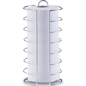 1x Zilveren metalen keukenrolhouder rond 15 x 30 cm