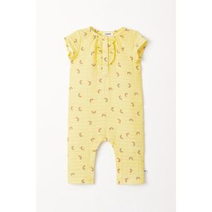 Woody romper baby unisex in tetra katoen - geel met regenbogen all-over print - 231-3-RBW-W/940 - maat 86