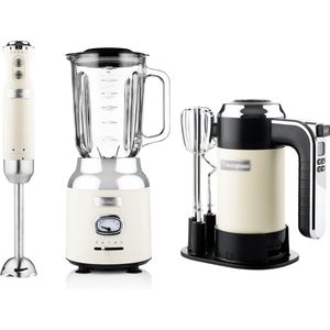 Westinghouse Retro 3-delige Set – Handmixer + Staafmixer + Blender 1,5L – Beige