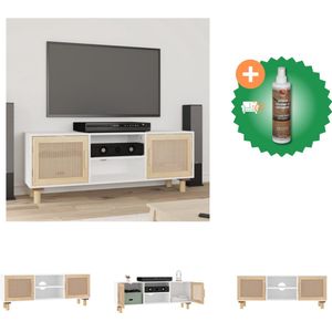 vidaXL Tv-meubel 105x30x40 cm massief grenenhout en rattan wit - Kast - Inclusief Houtreiniger en verfrisser
