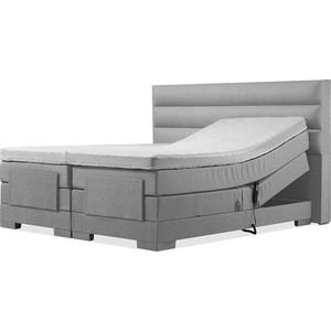 Soft bedden Elektrische Boxspring - 180x200 - Incl. verticaal hoofdbord - Zilvergrijs met plint