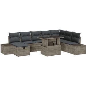 vidaXL - 9-delige - Tuin - Sofa - Set - met - Kussens - Grijs - Poly - Rattan