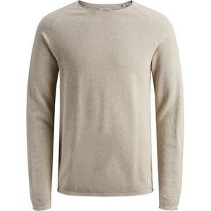 JACK & JONES slim fit trui katoen - O-hals - beige - Maat: M