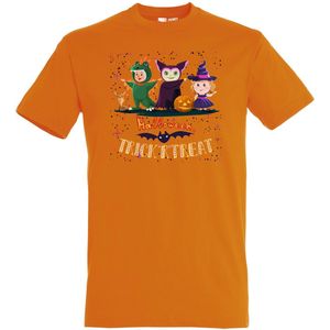 T-shirt Halloween TrickrTreat | Halloween kostuum kind dames heren | verkleedkleren meisje jongen | Oranje | maat 5XL