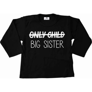 Shirt grote zus-only child big sister-zwart-wit-Maat 104