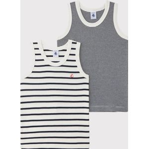 Petit Bateau Set van 2 gestreepte jongenshemdjes Jongens Onderhemd - Blauw - Maat 110