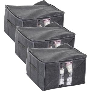3x Stuks dekbed/kussen opberghoes antraciet grijs met vacuumzak 40 x 40 x 25 cm - Dekbedhoes - Beschermhoes