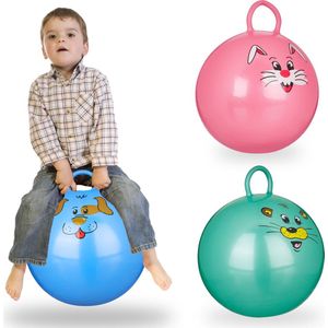 Relaxdays 3x skippybal kinderen - springbal klein - 45 cm - handvat - binnen & buiten