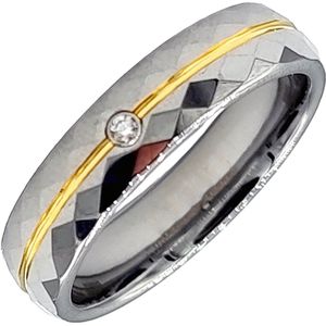 Tesoro Mio Michel – Trouwring Vrouw- Wolfraam Carbide Tungsten – Facet Geslepen Ring - Kleur Zilver – 16 mm / Maat 50