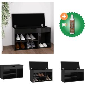 vidaXL Schoenenbank met kussen 80x30x47 cm spaanplaat hoogglans zwart - Schoenenkast - Inclusief Houtreiniger en verfrisser