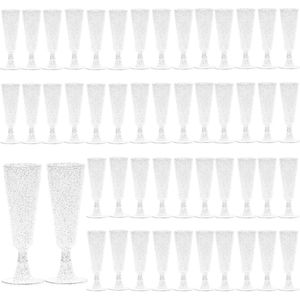 Herbruikbare Plastic Champagne Glazen Set - 150ml - Zilver Glitter - Picknick Bruiloften Verjaardagen Partijen